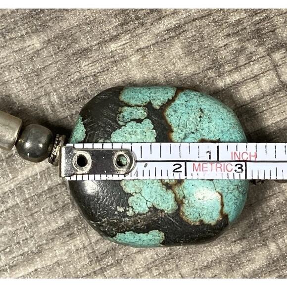 Vintage Tibetan Turquoise & Coconut Shell Collar Necklace Silver Clasp 15.5” - Picture 10 of 11